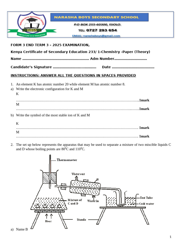 FORM 3 CHEM END TERM 3 pp1 | PDF | Chemical Elements | Isotope