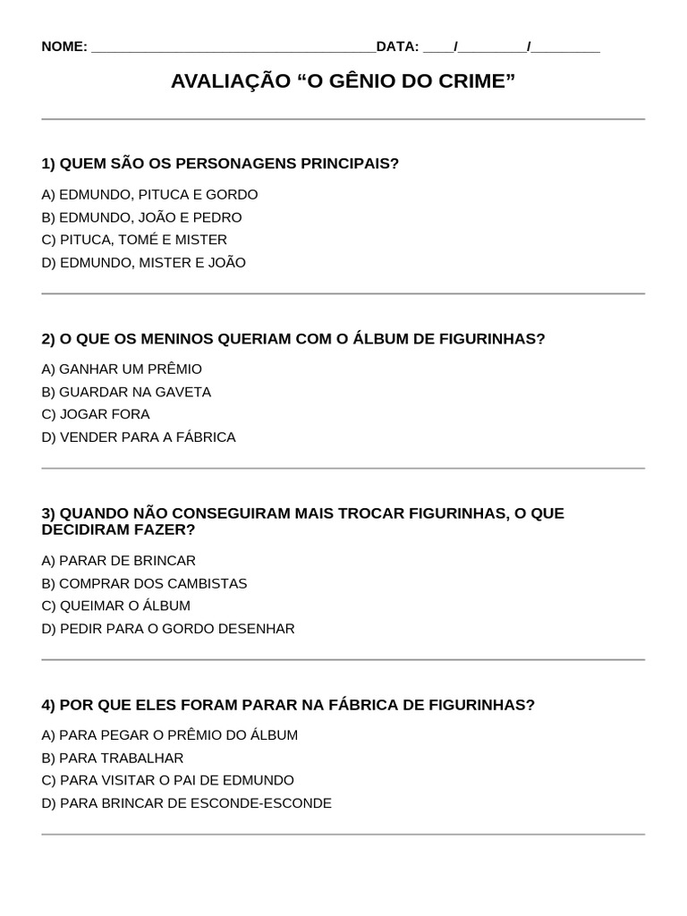 Prova Adaptada - o Gênio Do Crime | PDF
