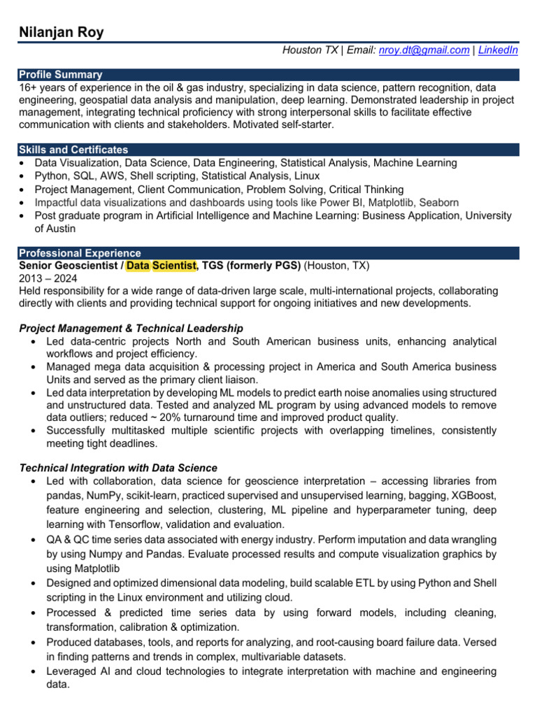 Dice Profile Nilanjan Roy Highlighted | PDF | Machine Learning | Data