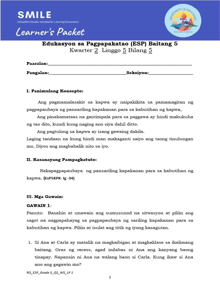 Smile Esp 5 q2 w5 Lp1 | PDF