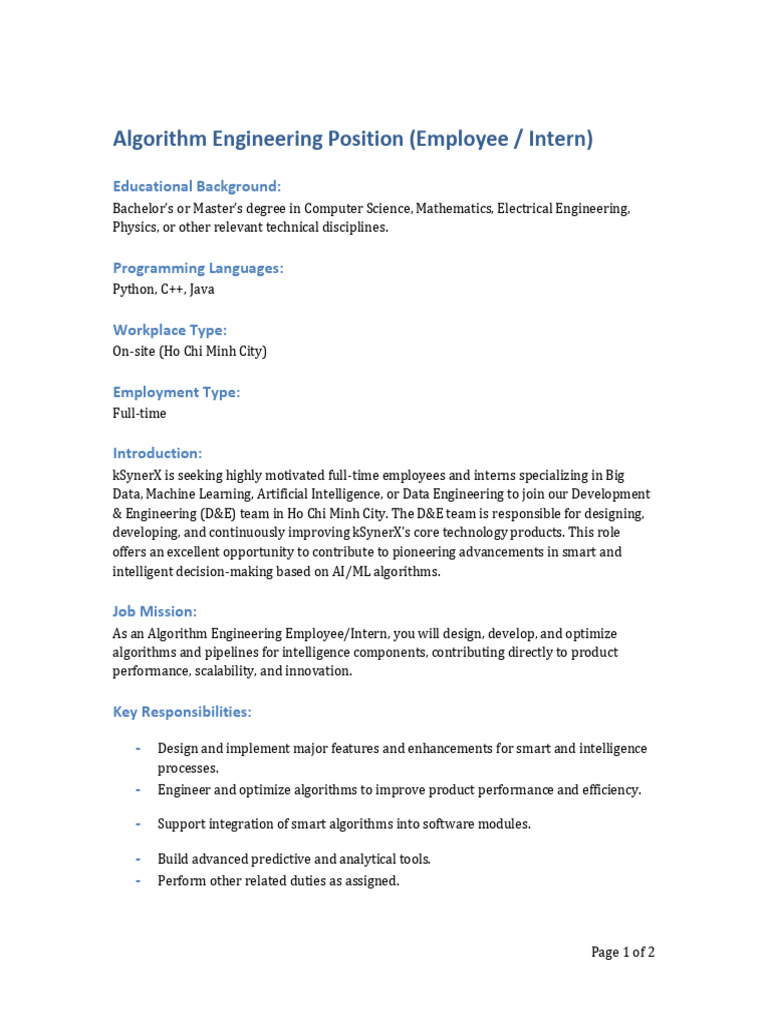 Algorithm Engineering Position 20260115 | PDF | Machine Learning ...