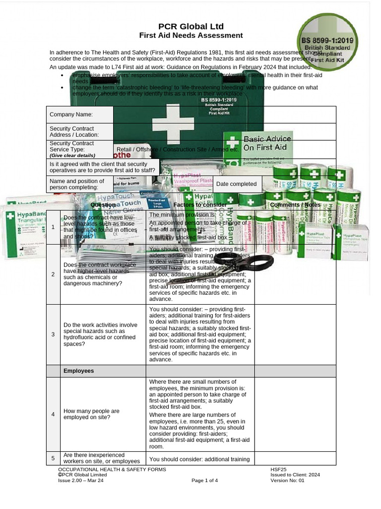 HSF25 - First Aid Needs Assessment | PDF | First Aid | Occupational ...