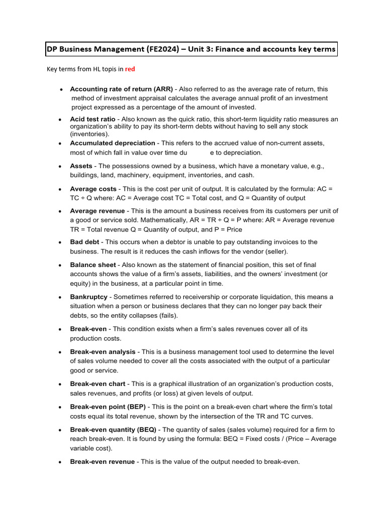 Unit 3 Key terms 6 | PDF | Equity (Finance) | Credit