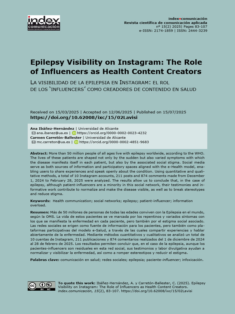 Epilepsy Visibility on Instagram: The Role of Influencers as Health ...