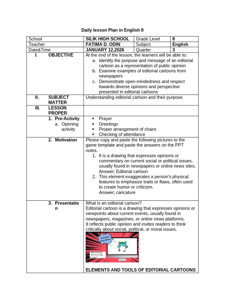 Grade 8 English Editorial Cartoon | PDF | Cartoon | Newspapers