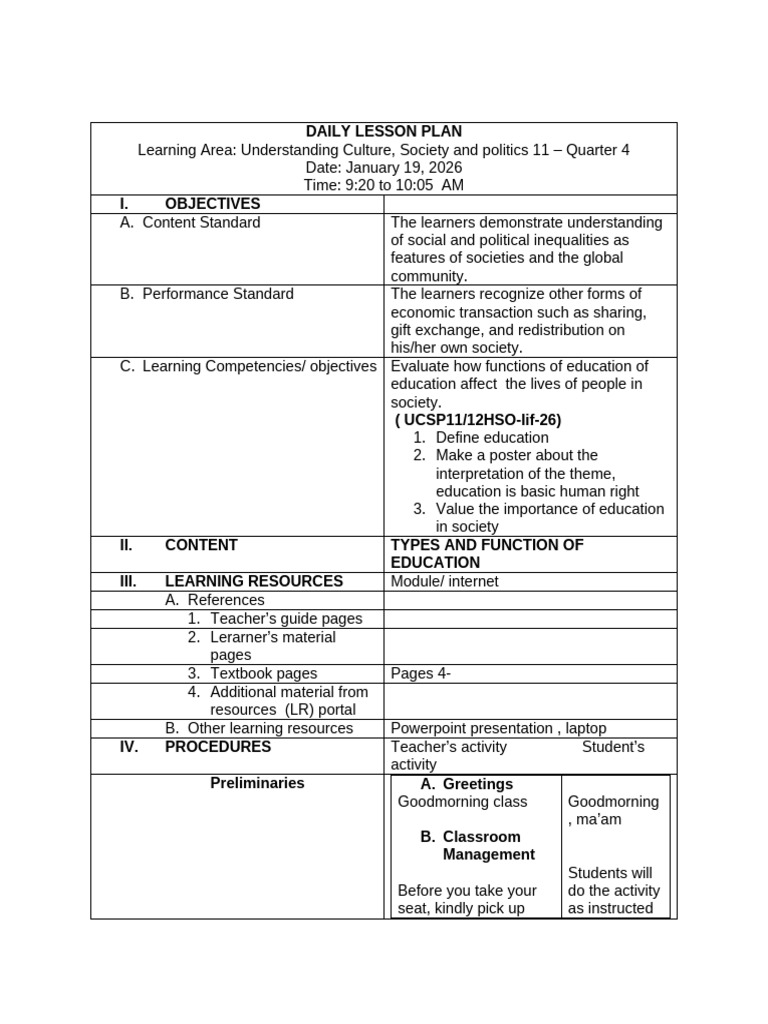 Learning Area - Docx Quarter 4 Week 1 | PDF | Learning | Teachers