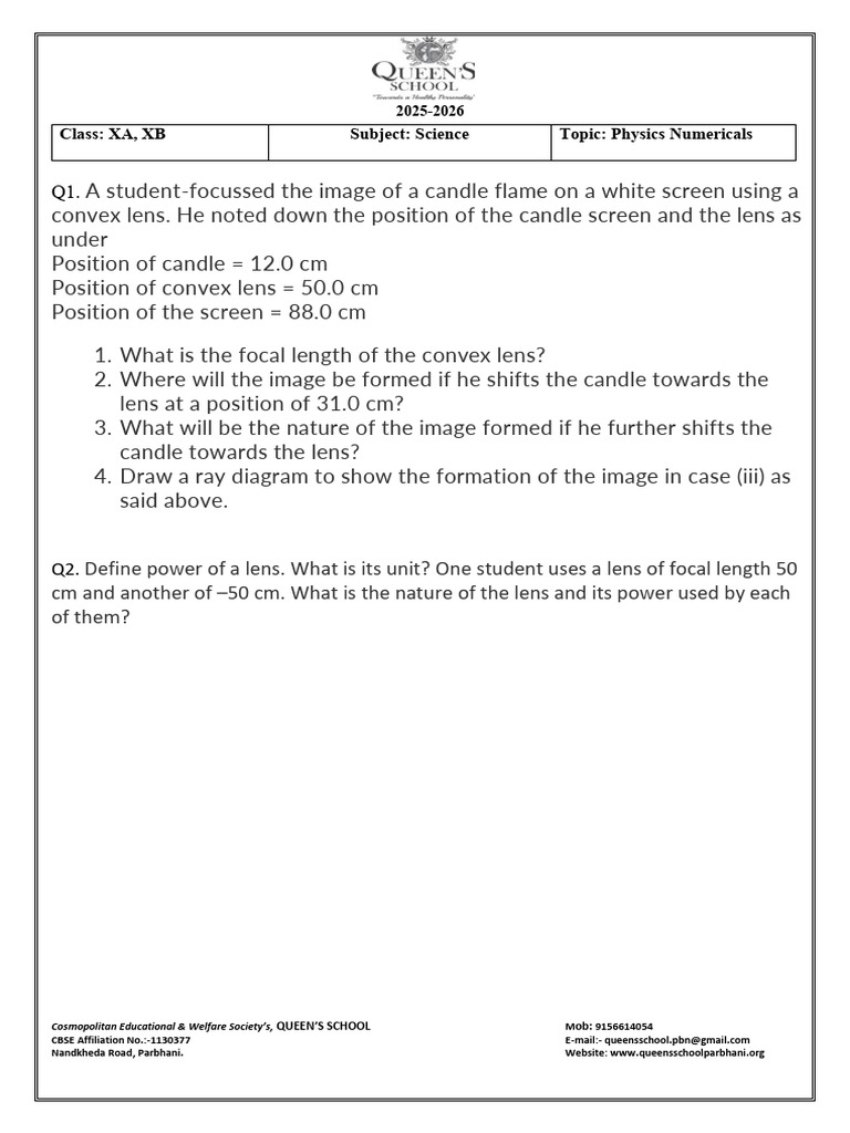 PHYSICS Numericals Class X 10 | PDF