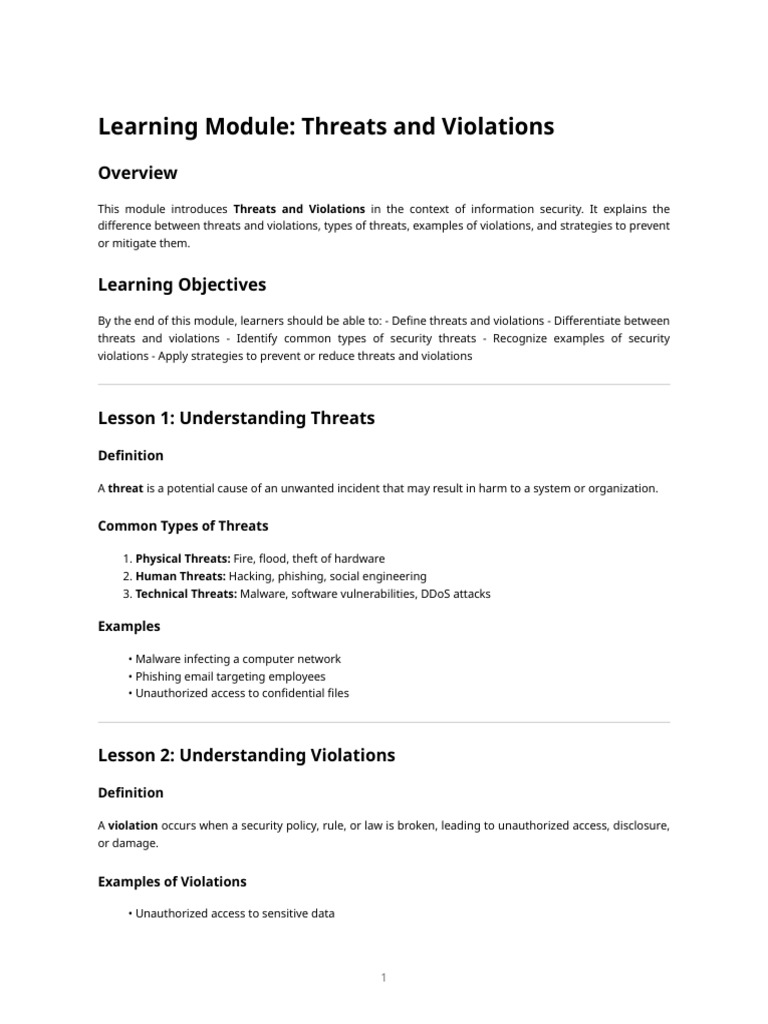 Module - Threats and Violations | PDF | Computer Security | Security