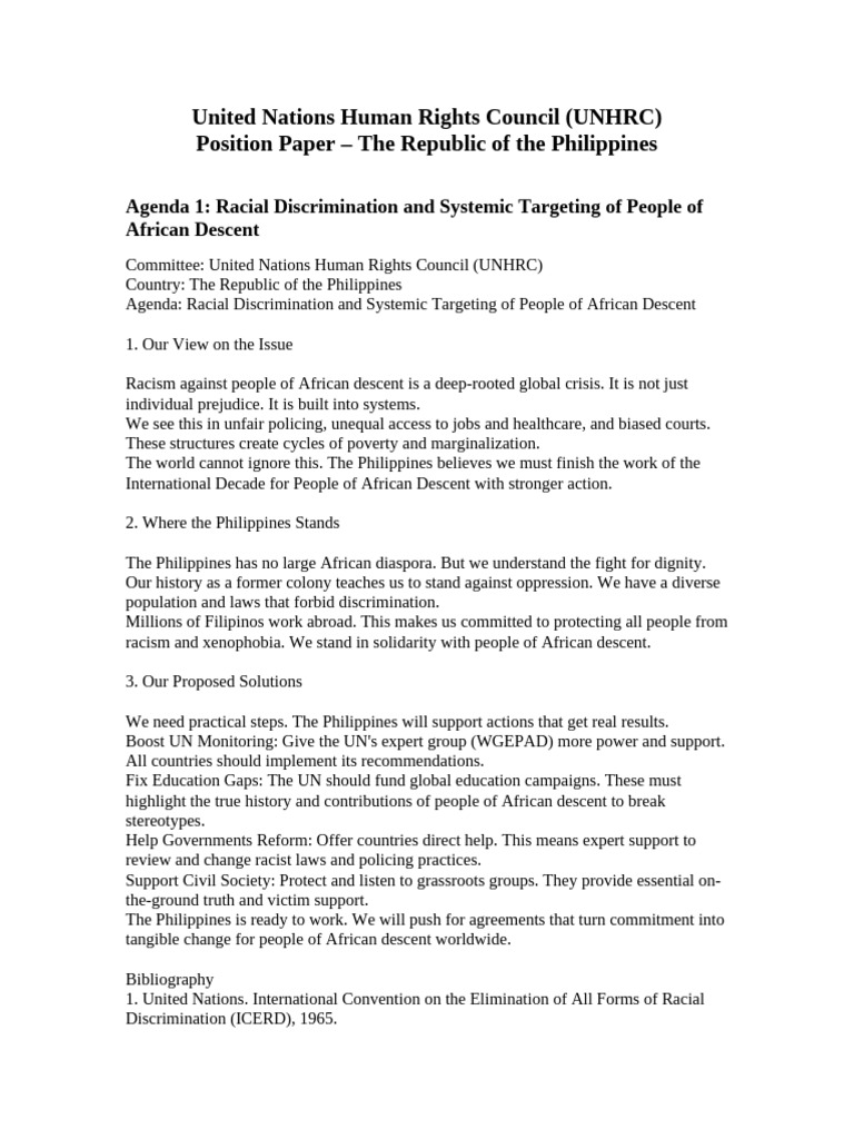 Philippines UNHRC Position Paper Guideline Format | PDF | Human Rights ...