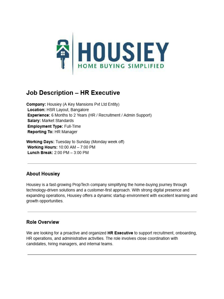 Job Description - HR Executive | PDF | Recruitment | Employment