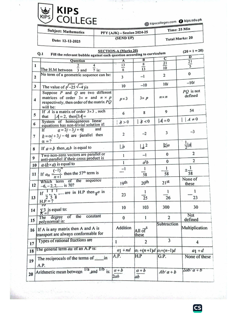 1st Year Paper Maths | PDF