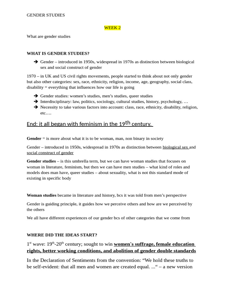 Gender Studies - Seminar Notes | PDF | Feminism | Gender Studies