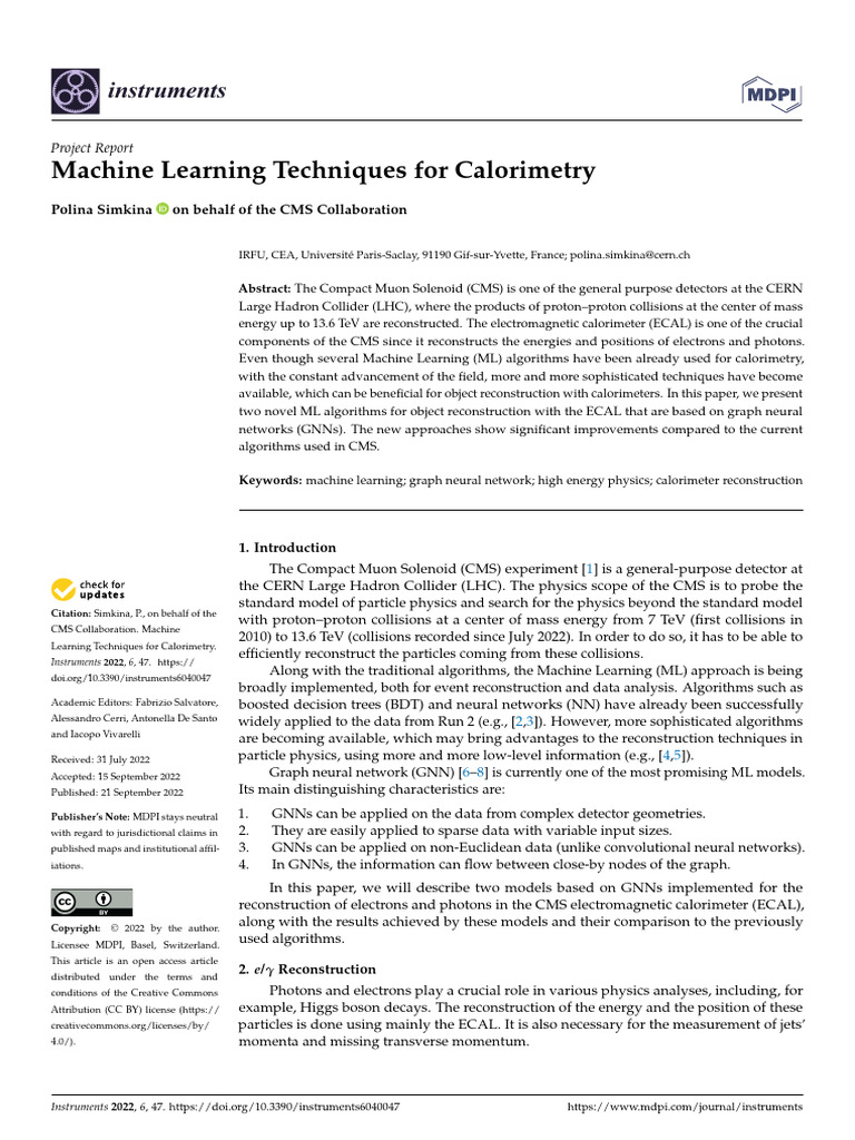 Machine Learning Techniques for Calorimetry | PDF | Large Hadron ...