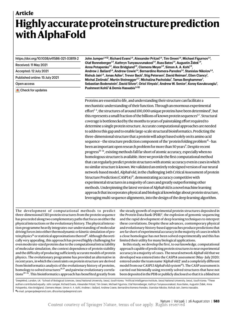 Highly Accurate Protein Structure Prediction With | PDF | Proteins ...