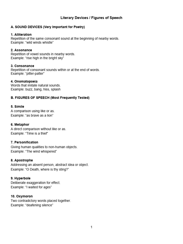 Literary Devices v1 | PDF | Poetry | Mark Antony
