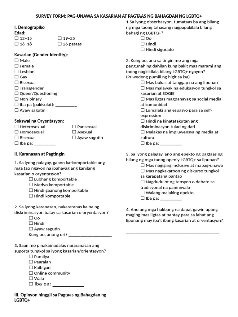Survey Form | PDF