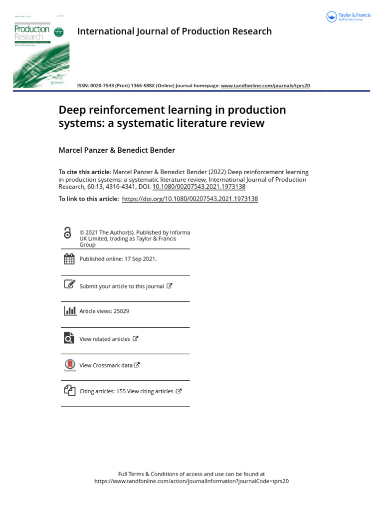 Deep Reinforcement Learning in Production Systems A Systematic ...