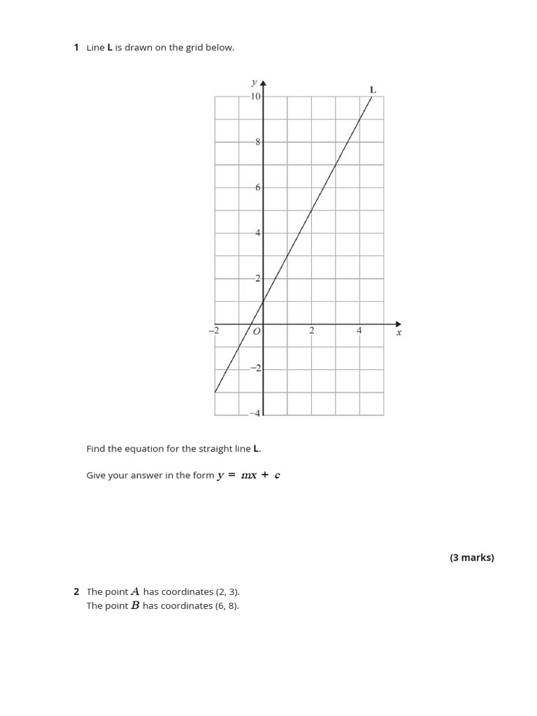 Line Is Drawn On The Grid Below.: y MX C | PDF | Tangent | Gradient