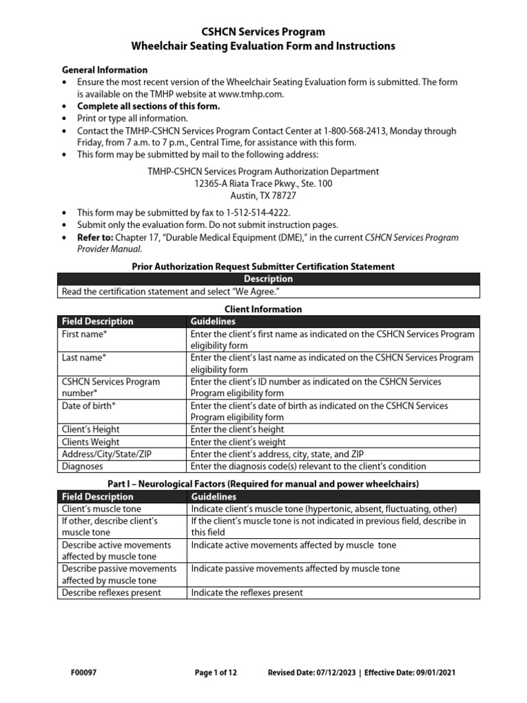 CSHCN Wheelchair Seating Evaluation | PDF | Wheelchair