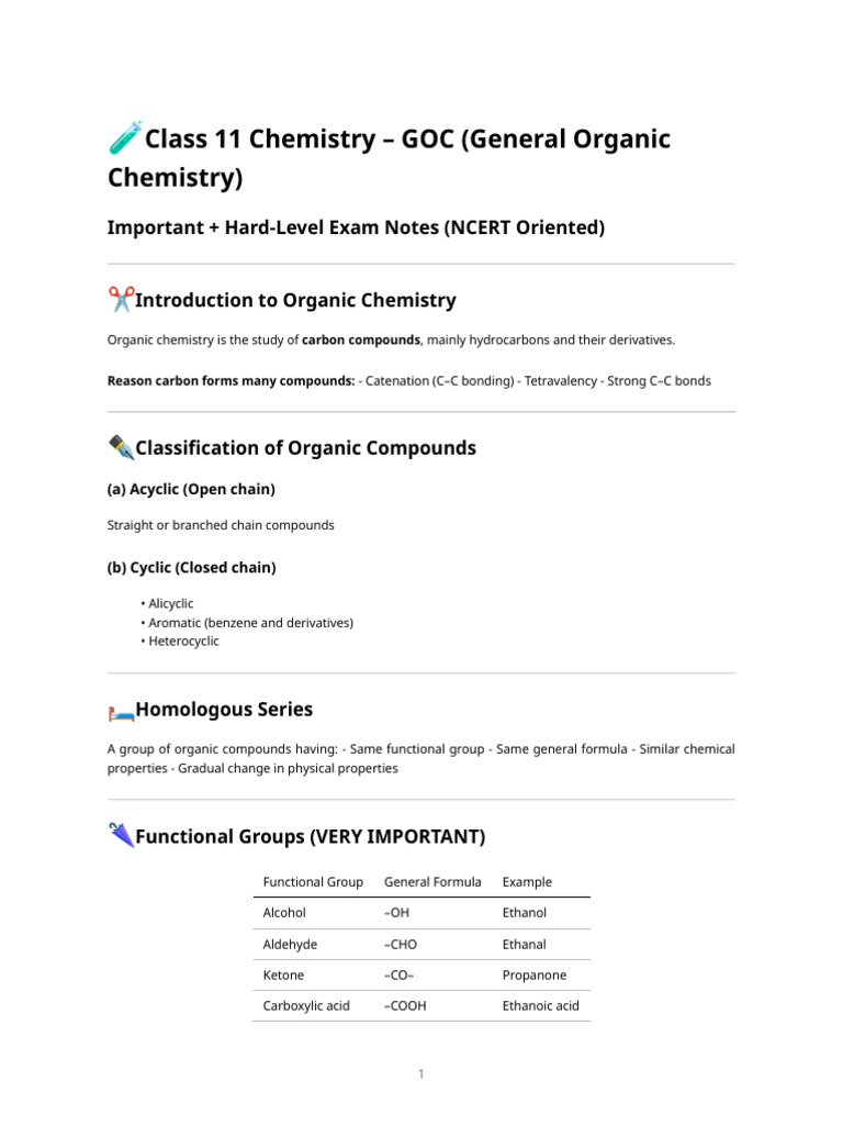 Class 11 Chemistry - Goc (General Organic Chemistry) Notes | PDF ...
