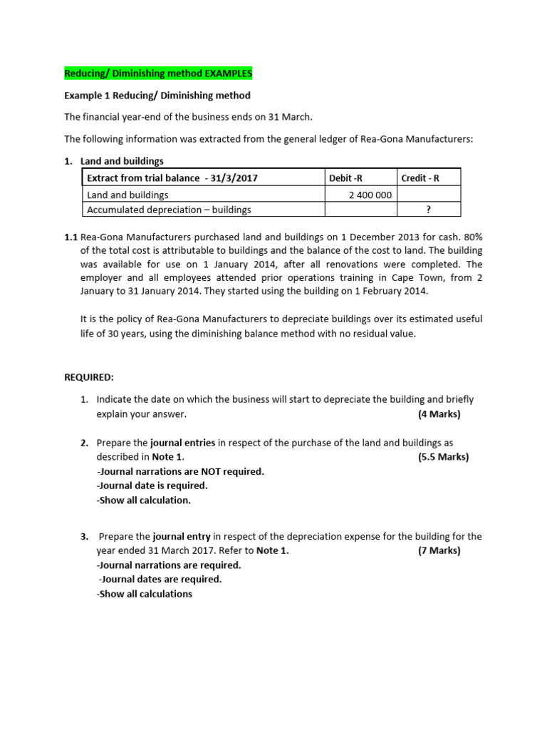 Reducing Balance Method - Examples | PDF | Depreciation | Debits And ...