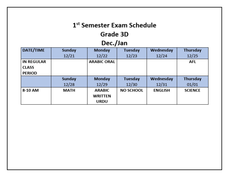 3d 1st Semester Exam Schedule | PDF