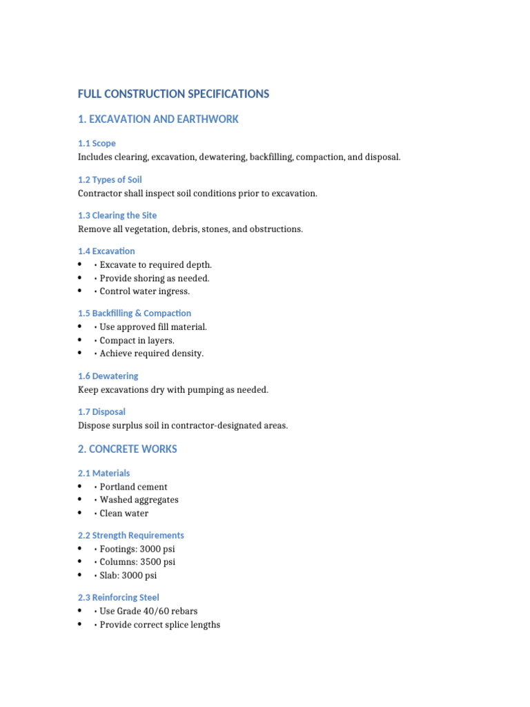 Full Construction Specifications | PDF
