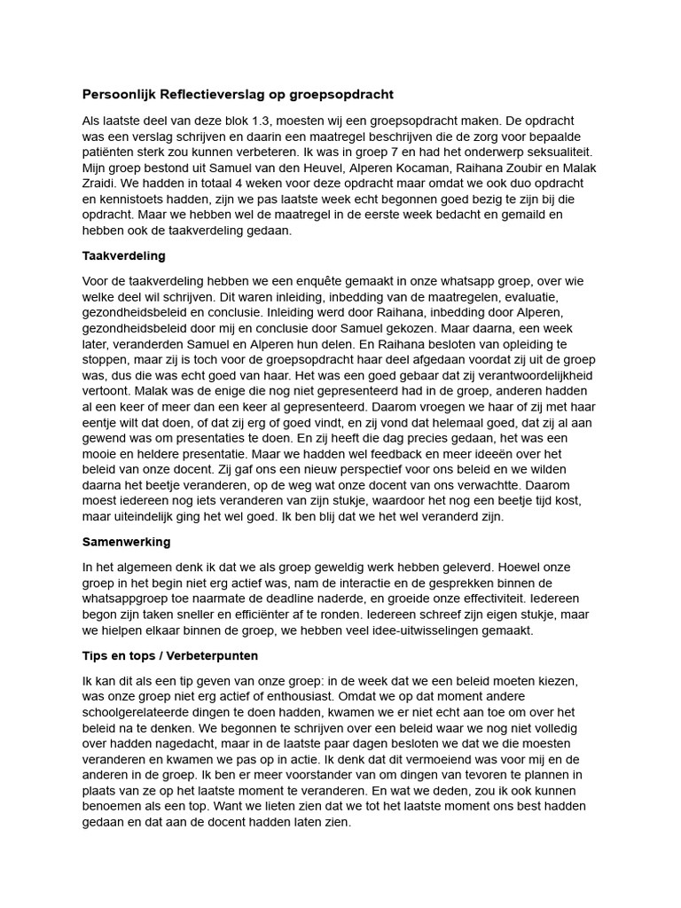 Persoonlijk Reflectieverslag | PDF