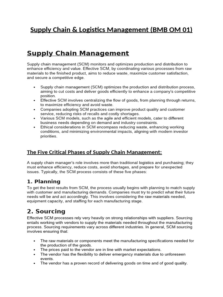 Supply Chain & Logistics MGM (Operation's Management Unit 01) | PDF ...