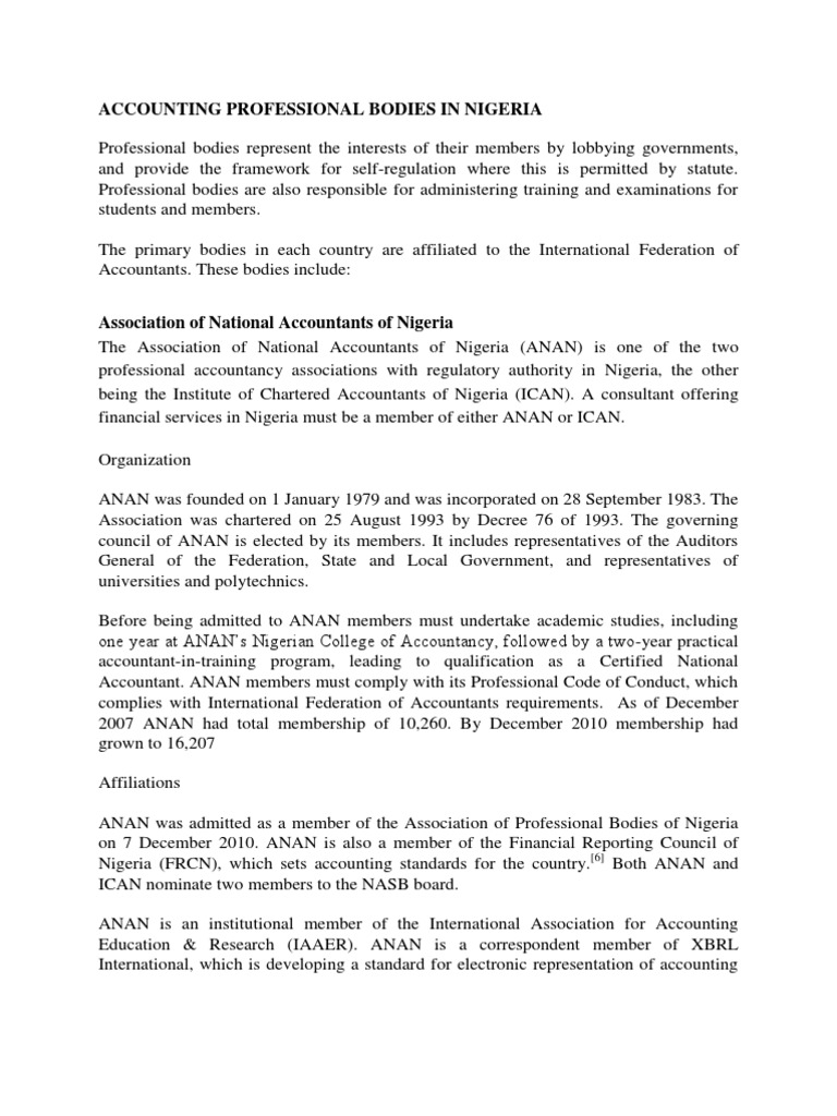 Accounting Professional Bodies in Nigeria PDF Nigeria Accounting