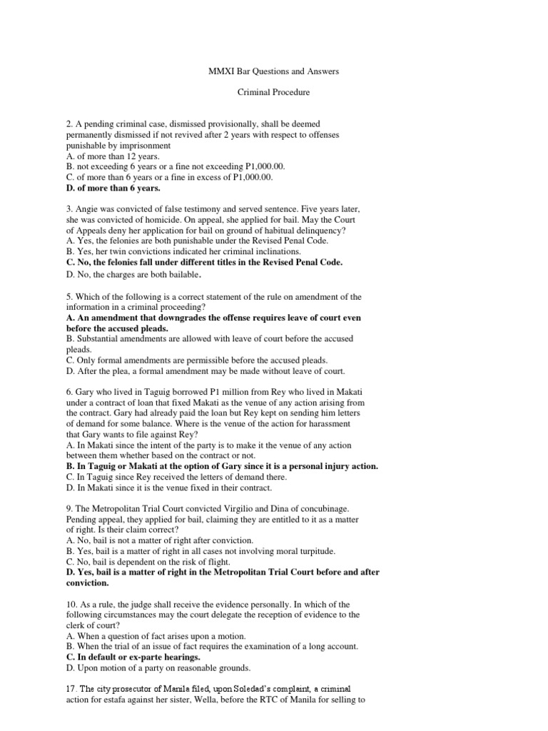 2012 Bar Questions and Answers PDF Bail Prosecutor