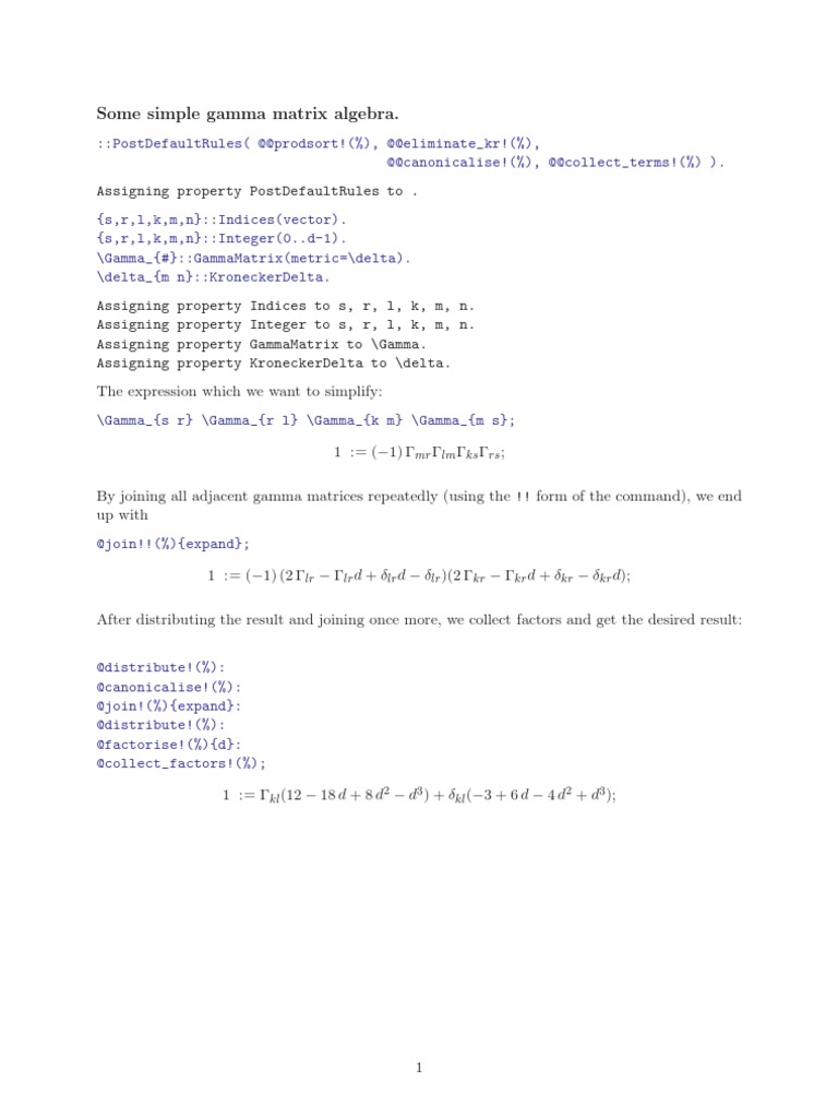Gamma Matrix Algebra Simplified | PDF | Teaching Methods & Materials