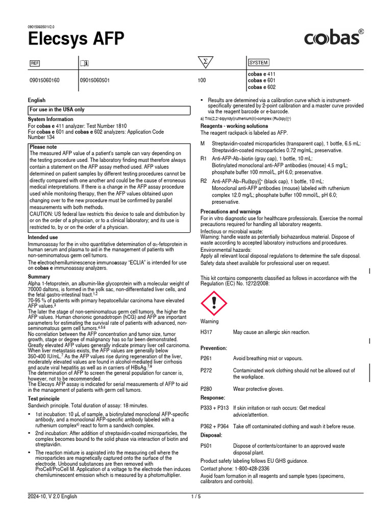 Insert - Elecsys AFP.09015060501.V2.En | PDF | Detection Limit ...