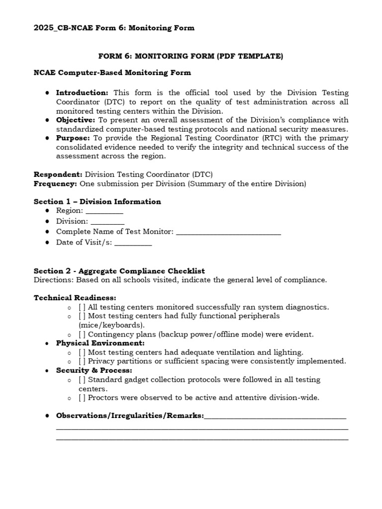 CB-NCAE - Form 6-Monitoring Form (PDF Template) | PDF