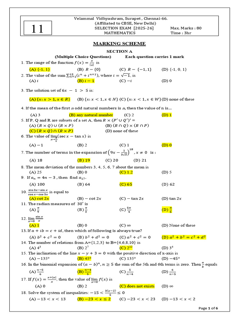 G11 Maths Selection Exam MS 2025-26 - 260126 - 144009 | PDF | Mathematics
