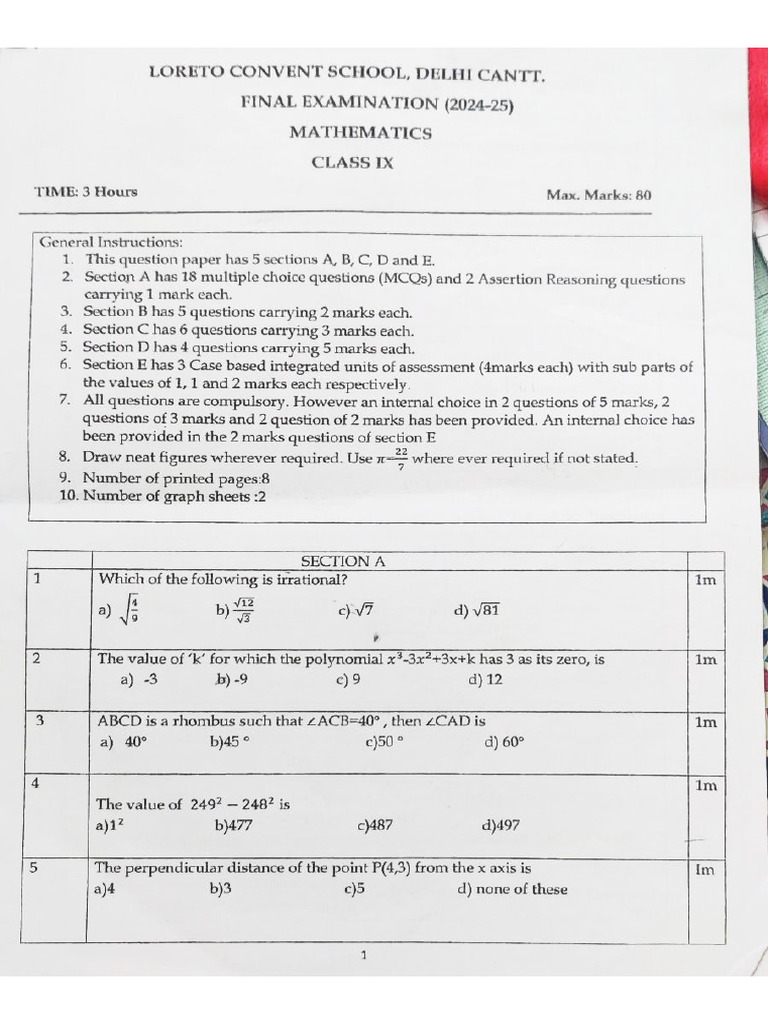 Maths Final Exam (24-25) | PDF