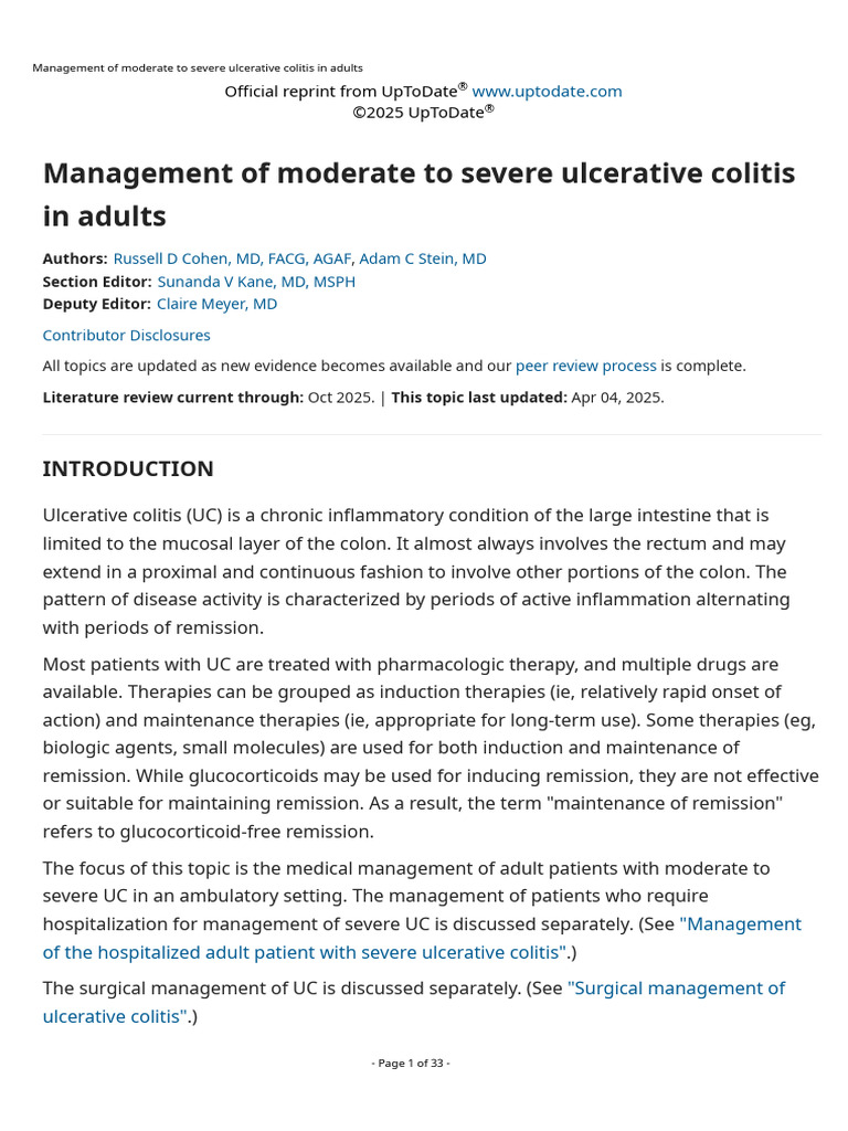 Management of Moderate To Severe Ulcerative Colitis in Adults - UTD ...