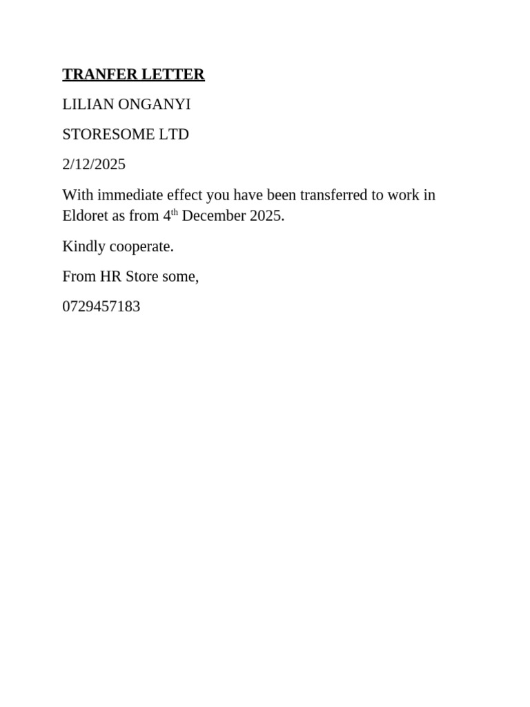 Lilian's Tranfer Letter | PDF