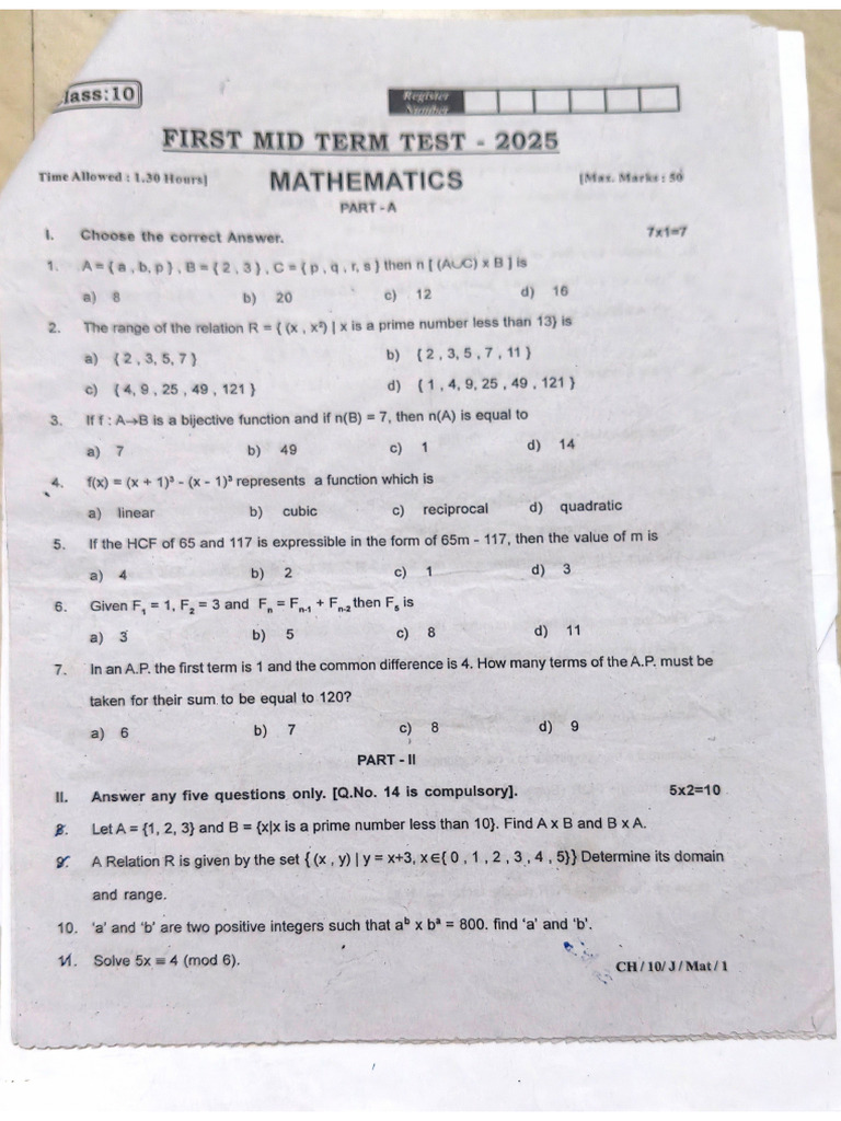 maths question papers 10th all | PDF