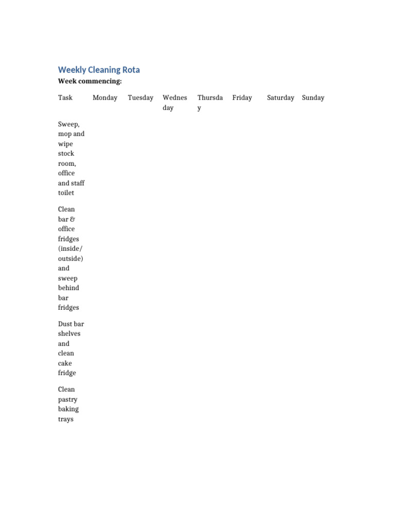 Weekly Cleaning Rota-1 | PDF