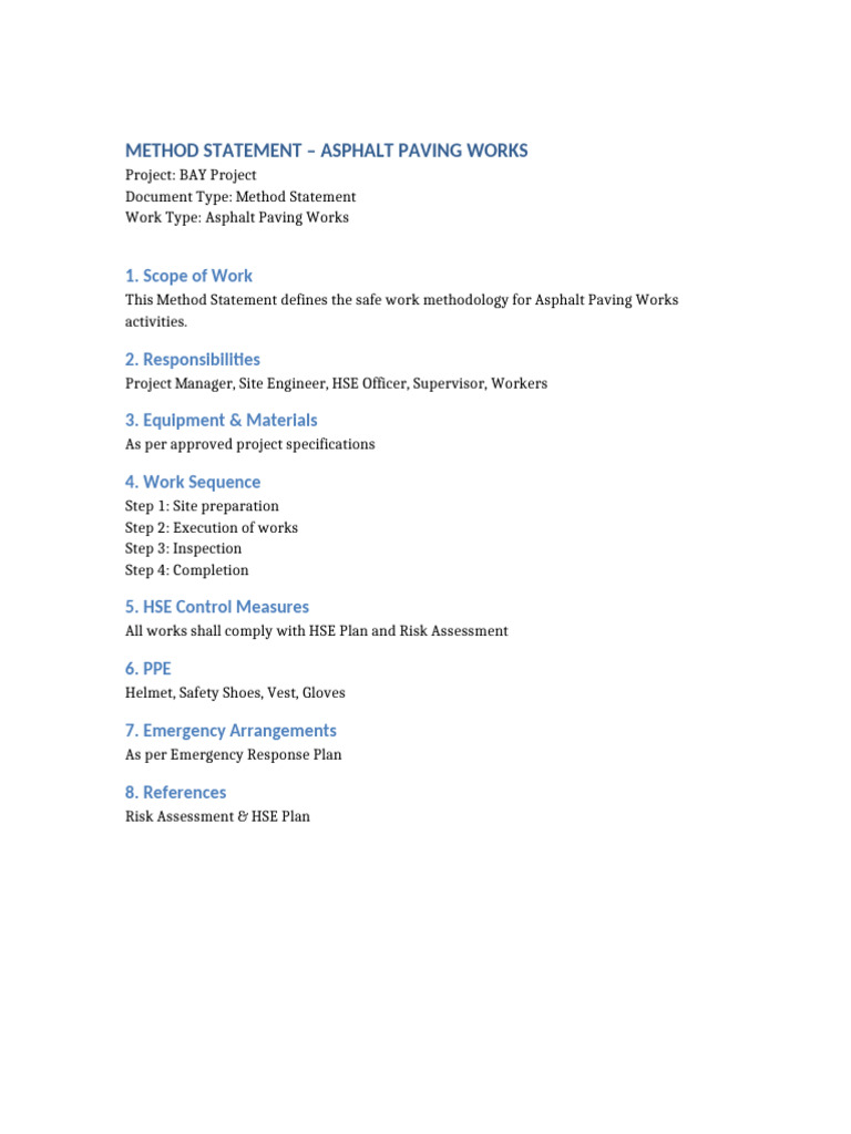 Method Statement Asphalt | PDF