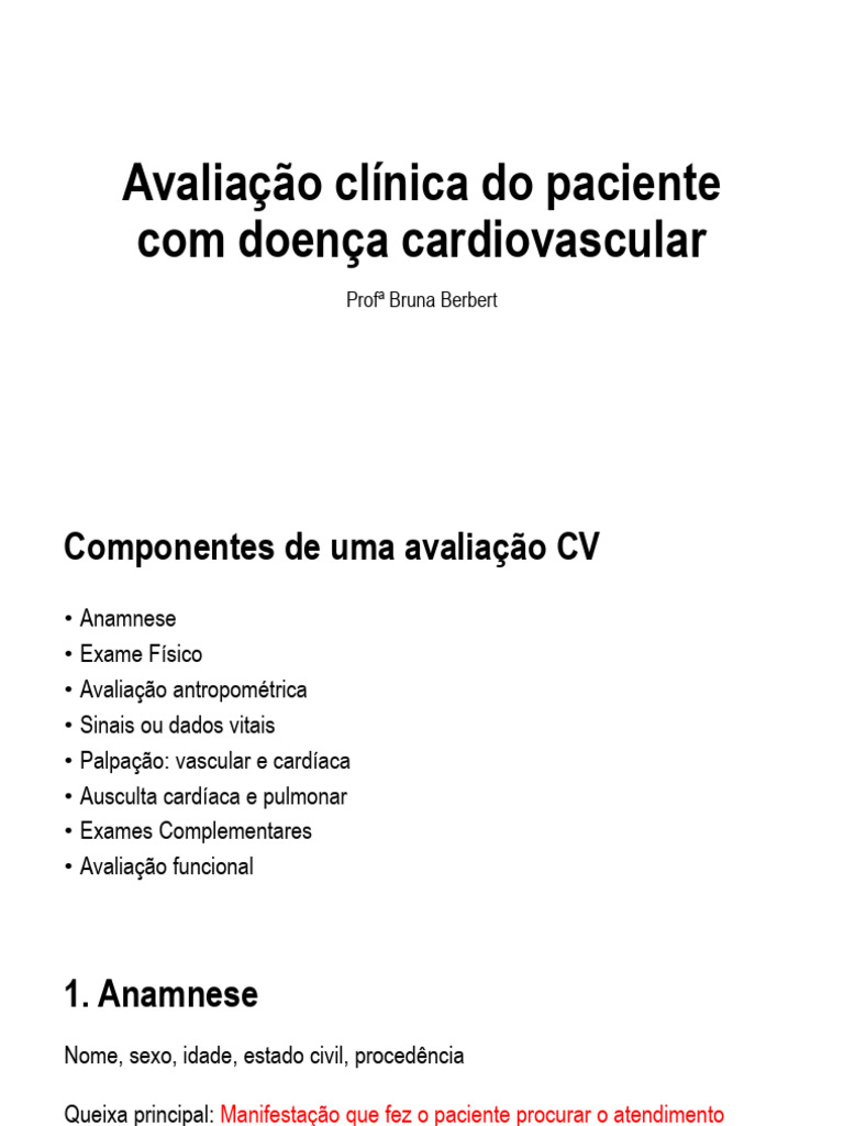 Aula 5 - Avaliacao Clinica Do Paciente Com Doenca Cardiovascular | PDF ...