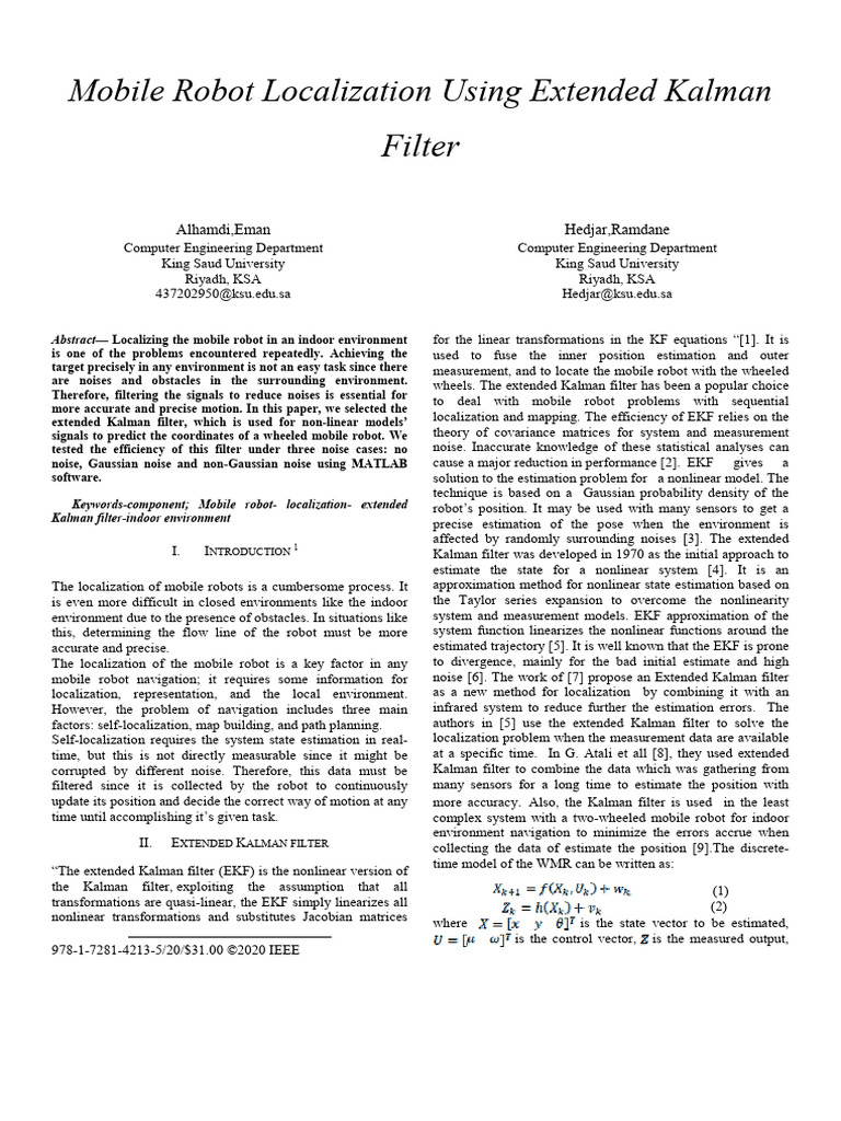Mobile Robot Localization Using Extended Kalman Filter | PDF | Kalman ...