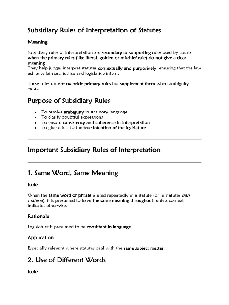Subsidiary Rules of Interpretation of Statutes | PDF | Statutory ...
