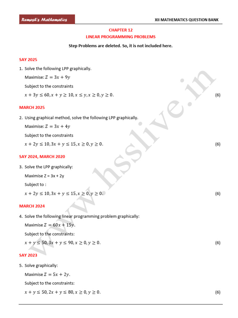 Hsslive-ch12 Linear Programming Problems (2) | PDF | Linear Programming ...