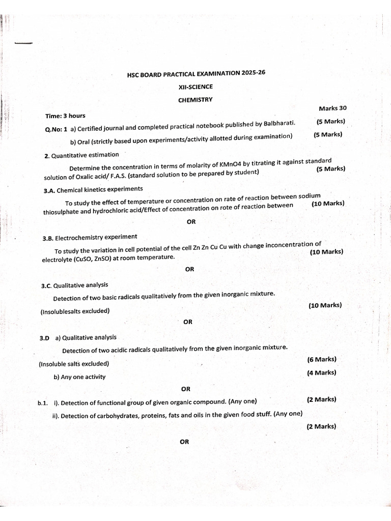 Chemistry & Biology Practical Paper 2026 | PDF