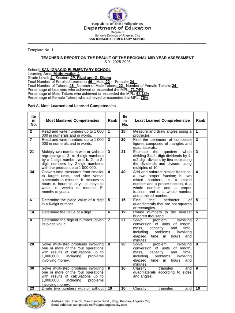SIES Teachers Report on the Result of RMYA MATH | PDF | Division ...