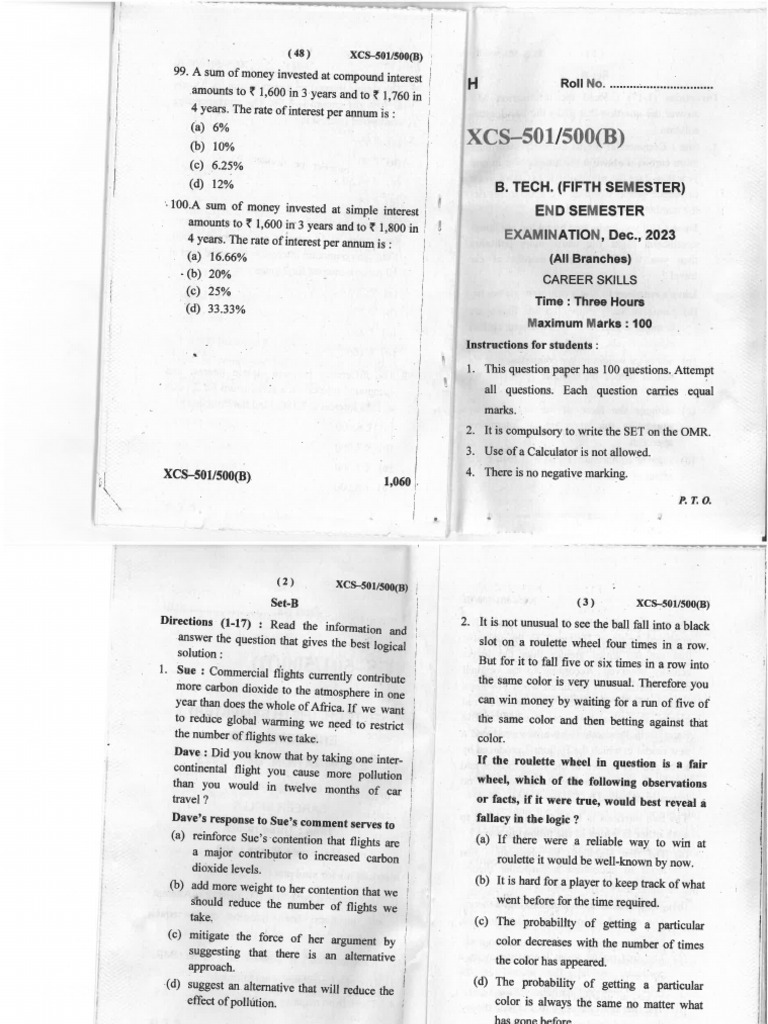 Xcs500 Endsem 2023 Dec SetB | PDF