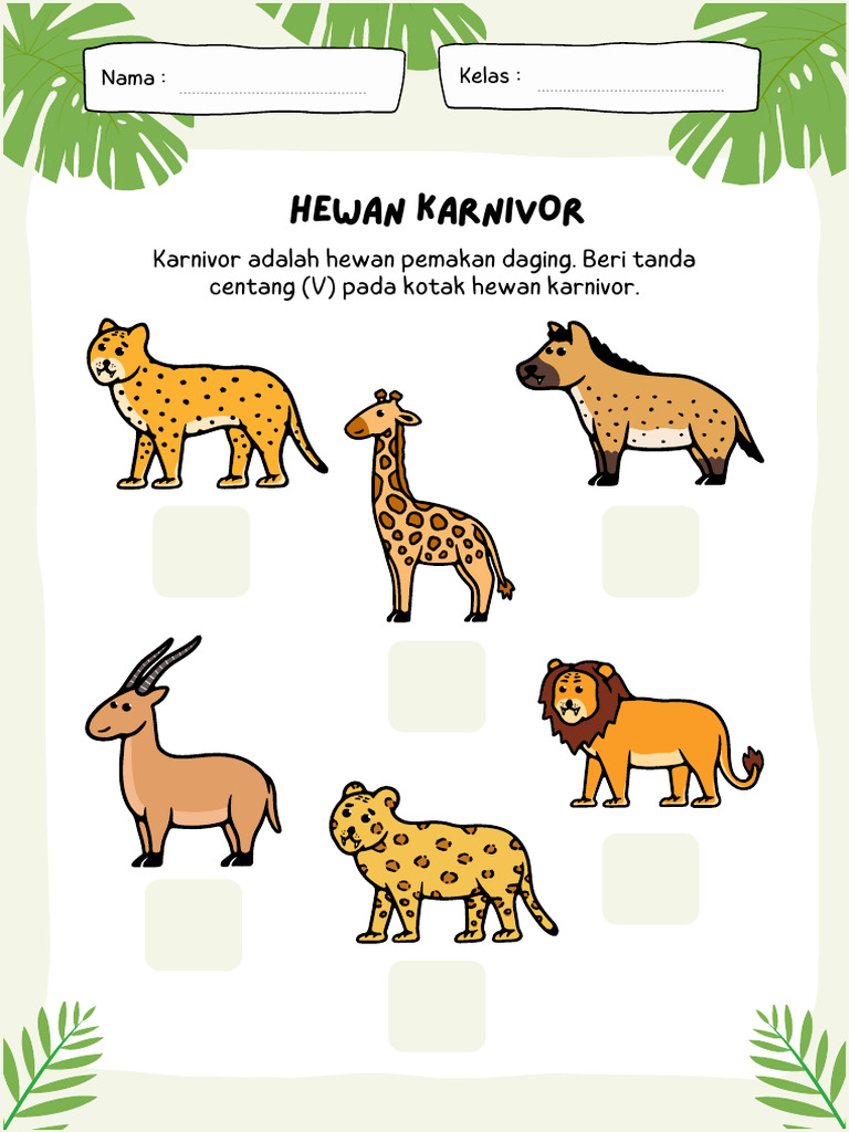 Lembar Kerja Klasifikasi Hewan Karnivor | PDF