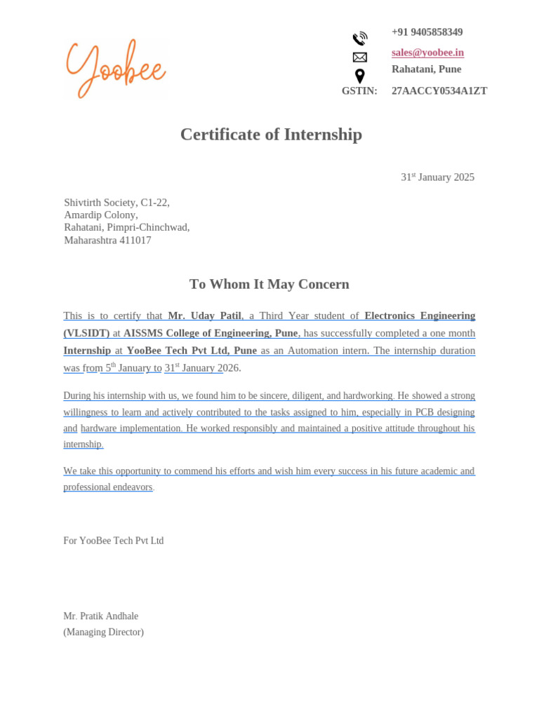 Format Internship Certificate | PDF